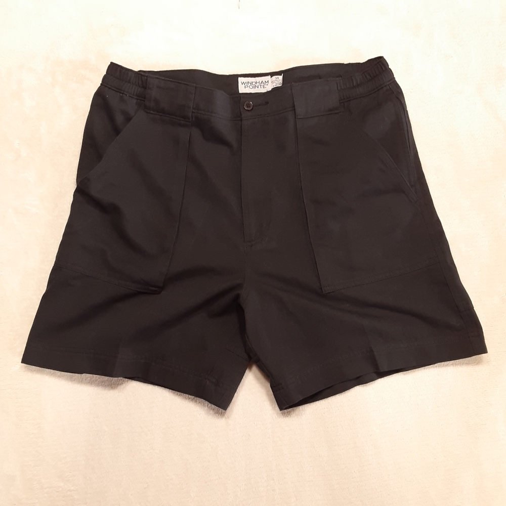 Windham Pointe Mens Flat Front Pockets Shorts Sz.38/Black Side Elastic Waist